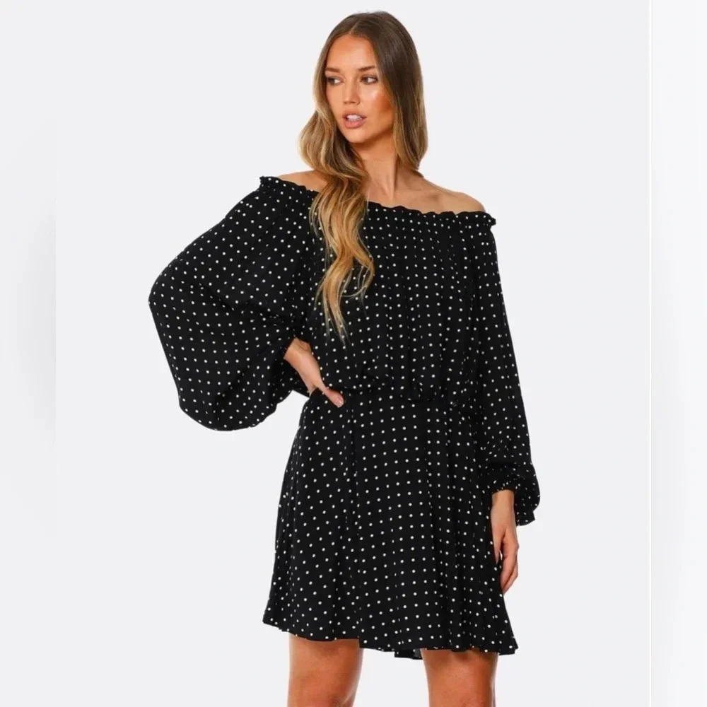 Rotate Birger Christensen Carly Off-Shoulder Mini Dress - Black